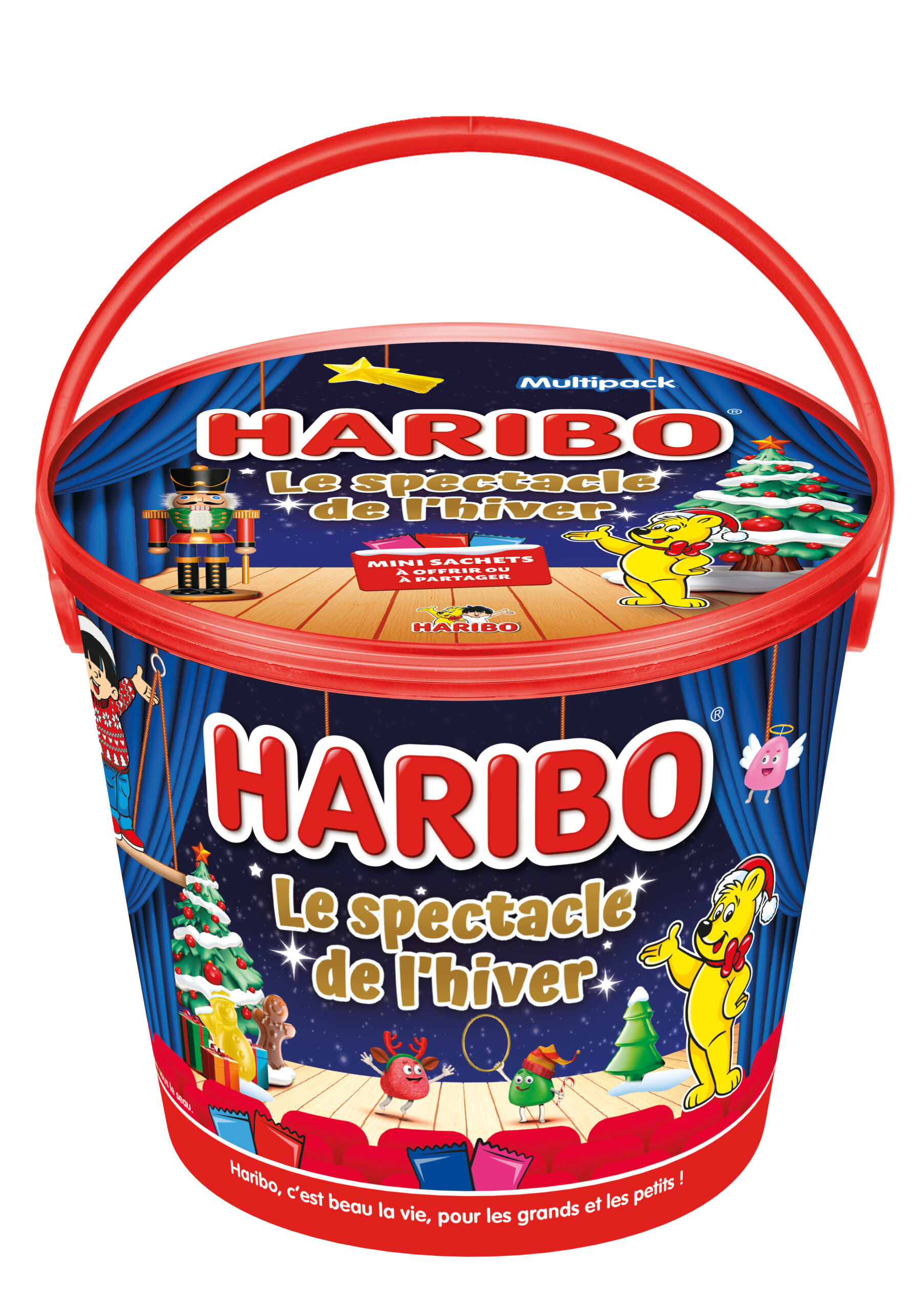 Seau de Noël Haribo, 690gr garnie de mini sachets 